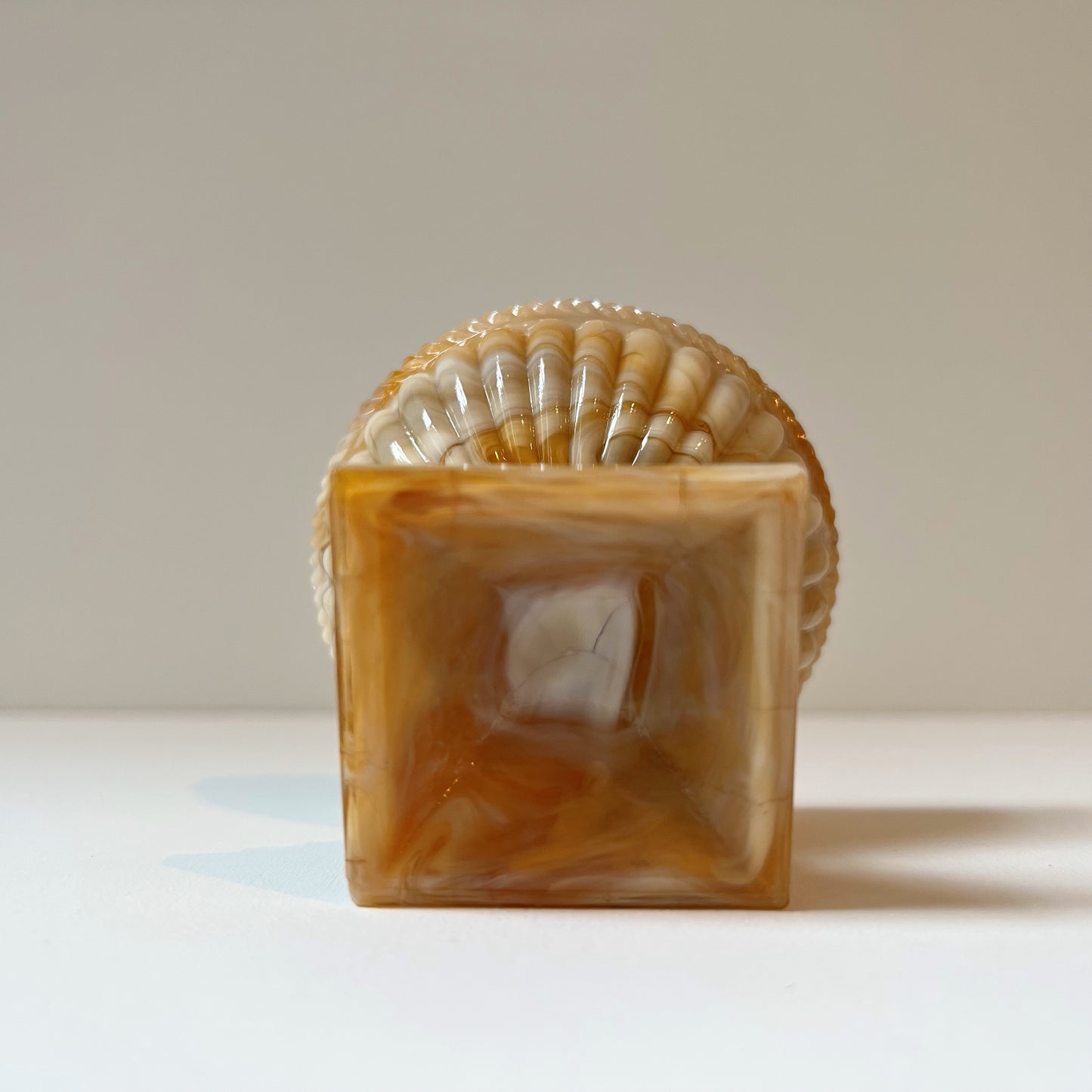 【Antique】France - 1930s Brown Marble Milk Glass Mini Size Candy Dish