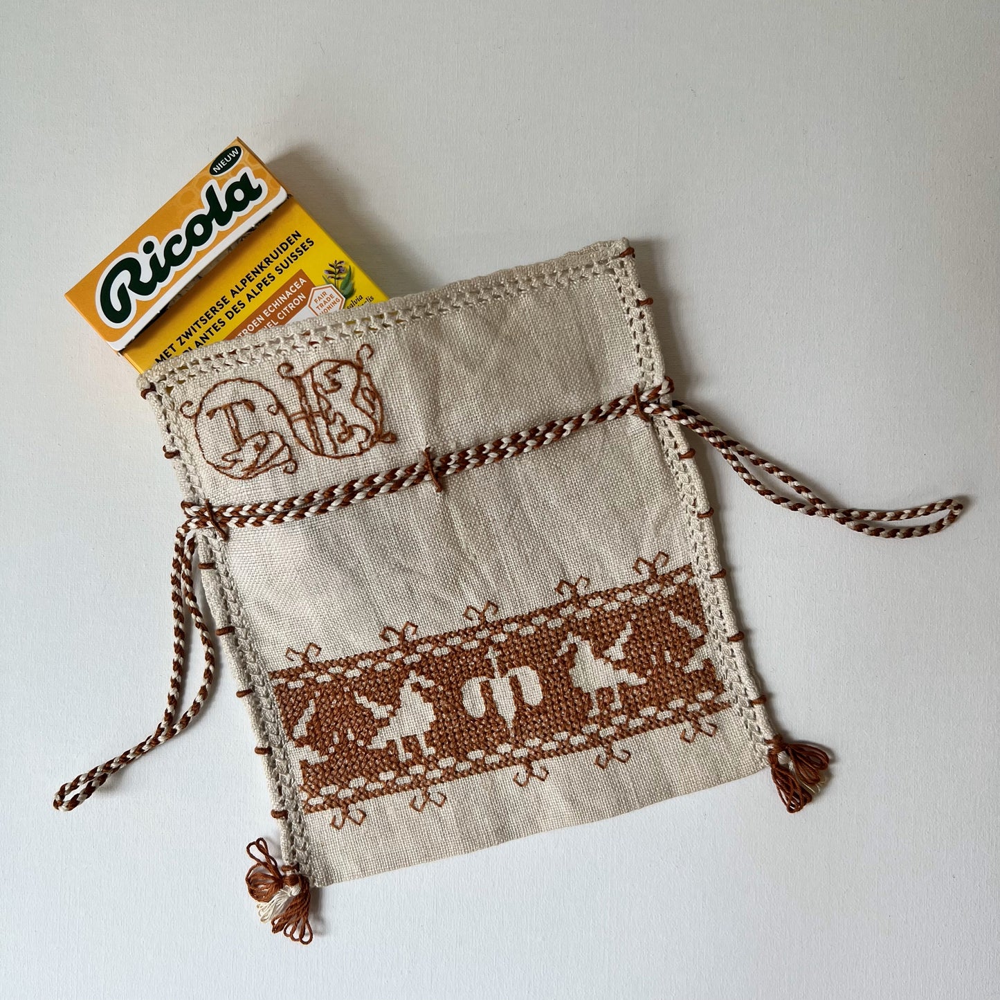 【Vintage】Netherlands - 1950-70s linen Drawstring Bag