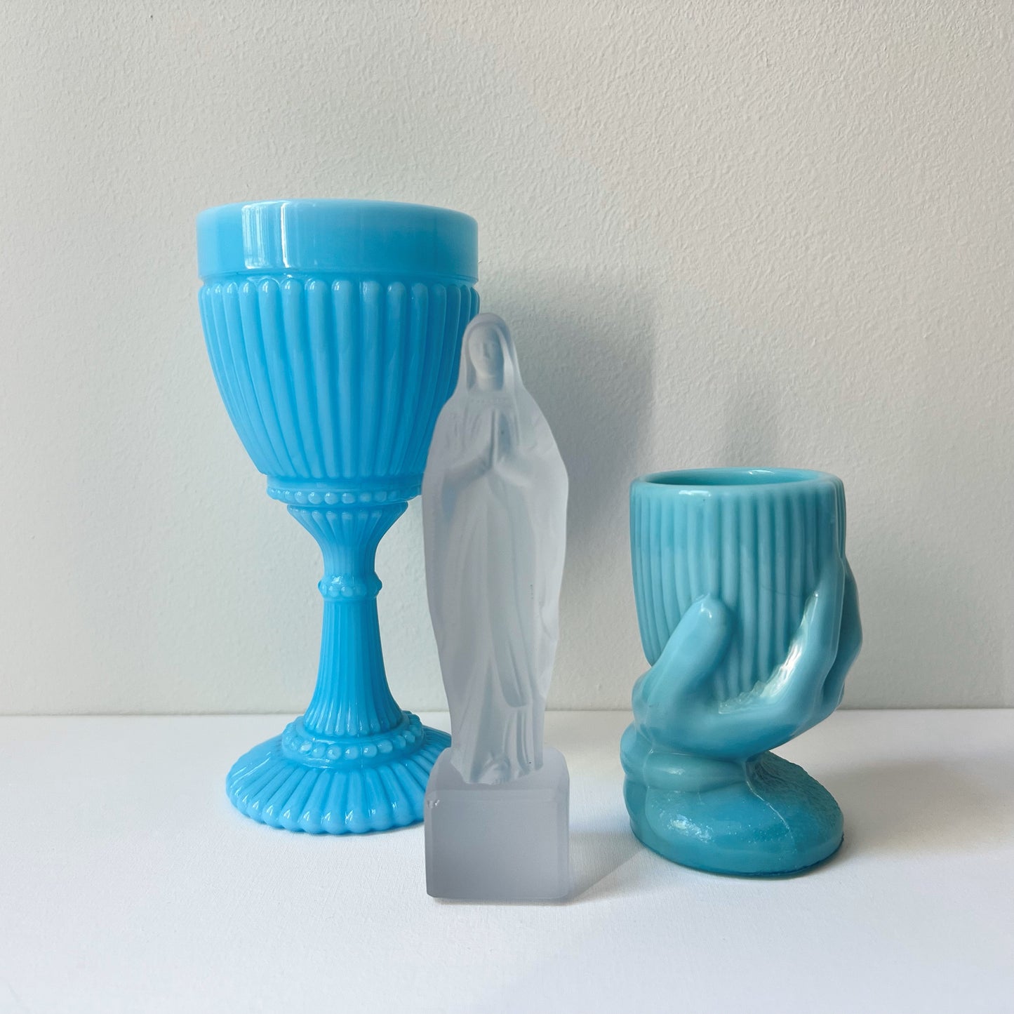 【Antique】France -  Portieux 1900s Blue Milk Glass Goblet