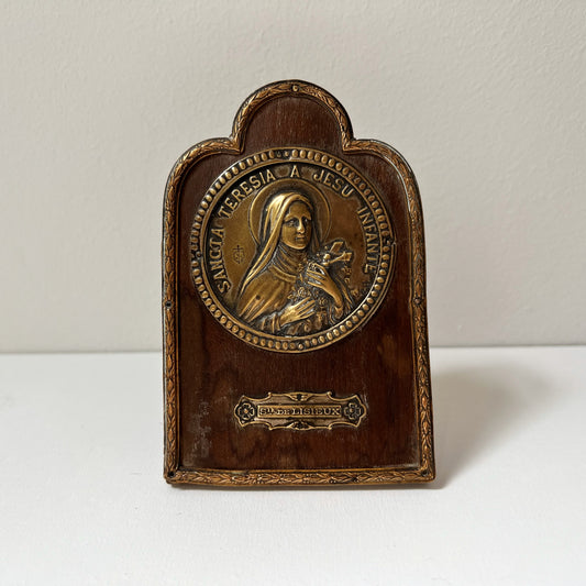 【Vintage】Italy - 1950s Saint Teresa Medal Wooden Stand