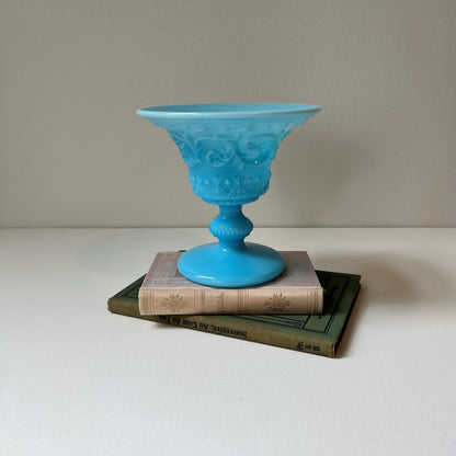 【Antique】France - Portieux Vallerysthal 1920s Blue Milk Glass Wreath Bowl