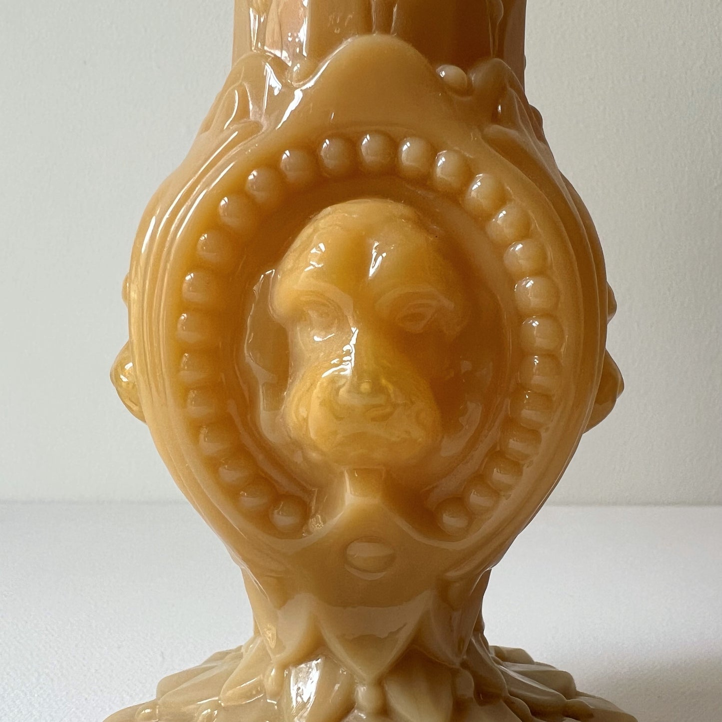 【Antique】France - Portieux 1894s Brown Milk Glass Dog Motif Vase