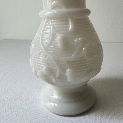 【Antique】France - Portieux 1920s White Milk Glass Acorn Motif Vase