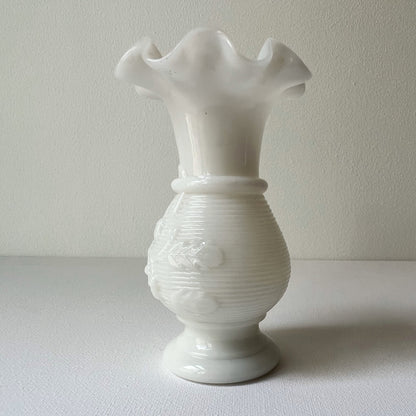 【Antique】France - Portieux 1920s White Milk Glass Acorn Motif Vase