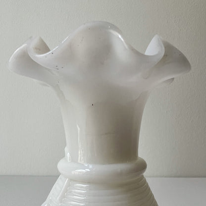 【Antique】France - Portieux 1920s White Milk Glass Acorn Motif Vase