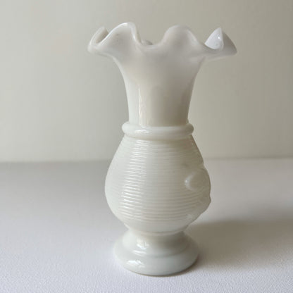 【Antique】France - Portieux 1920s White Milk Glass Acorn Motif Vase