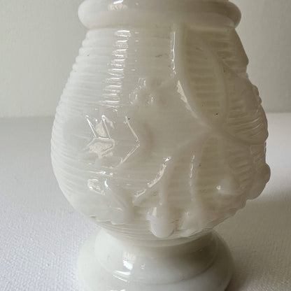 【Antique】France - Portieux 1920s White Milk Glass Acorn Motif Vase