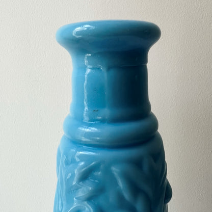 【Antique】France - Portieux 1900s Blue Milk Glass Angel Motif Vase