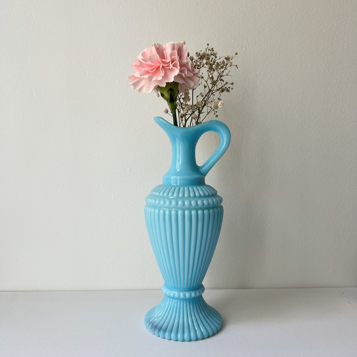 【Antique】France - Portieux 1920s Blue Milk Glass Vase