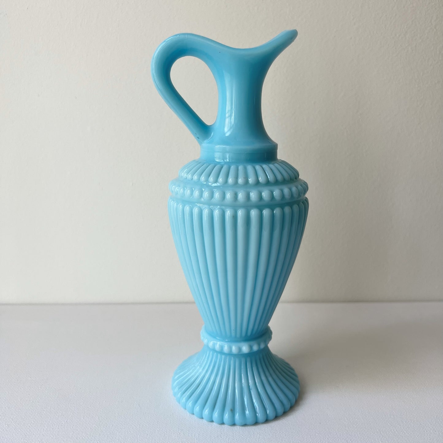 【Antique】France - Portieux 1920s Blue Milk Glass Vase