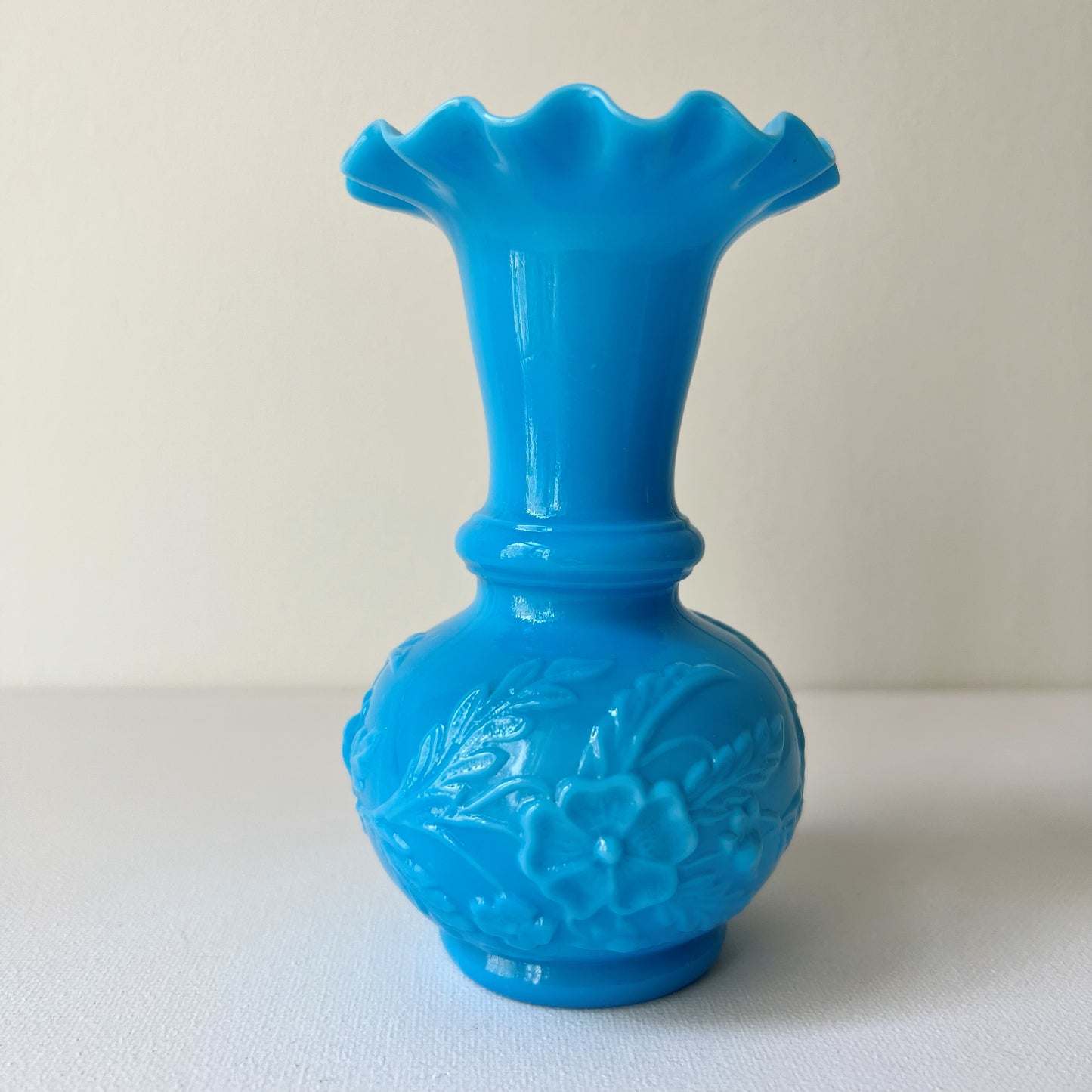 【Antique】France - Portieux 1920s Blue Milk Glass Flower Vase