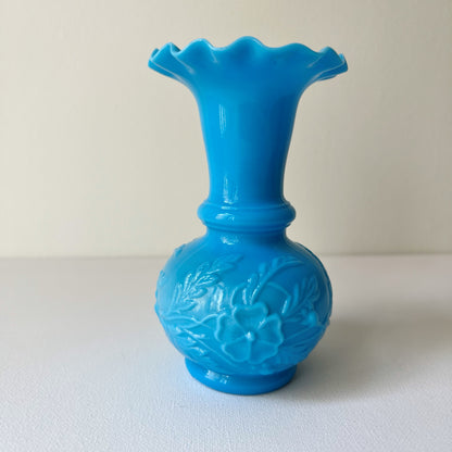 【Antique】France - Portieux 1920s Blue Milk Glass Flower Vase