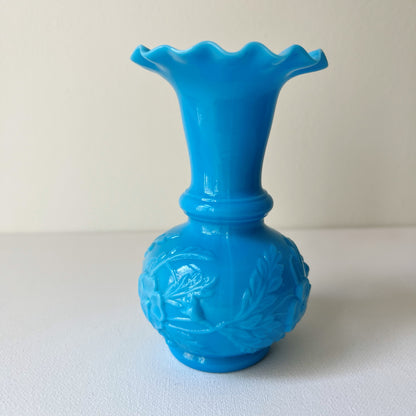 【Antique】France - Portieux 1920s Blue Milk Glass Flower Vase