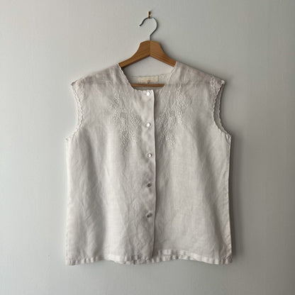 【Vintage】1950s 100%Linen Hand Embroidered Blouse