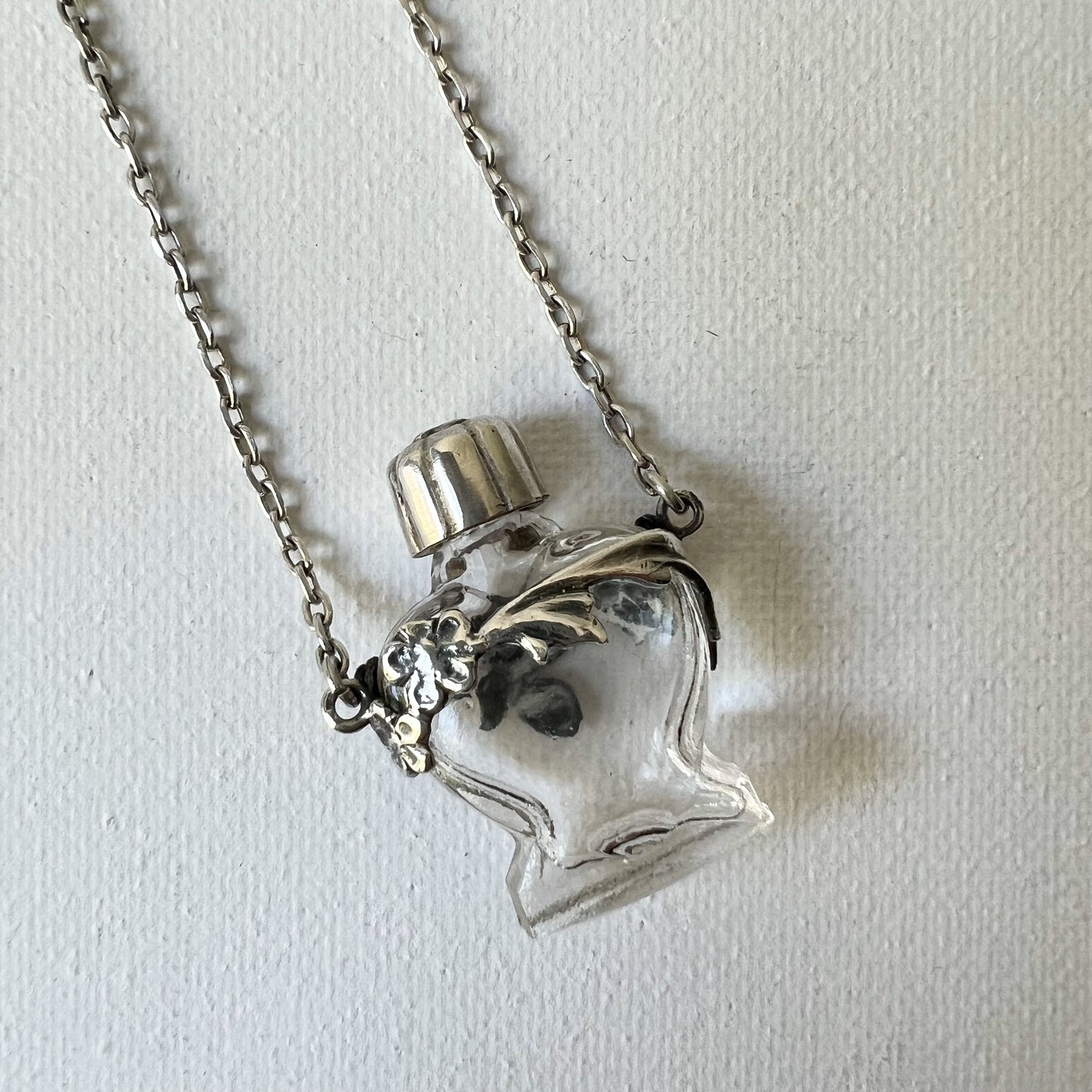【Antique】France - Silver Perfume Bottle Necklace