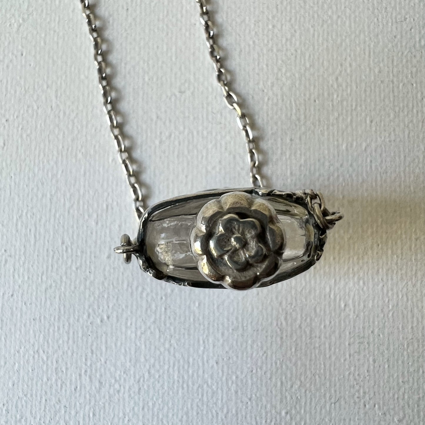 【Antique】France - Silver Perfume Bottle Necklace