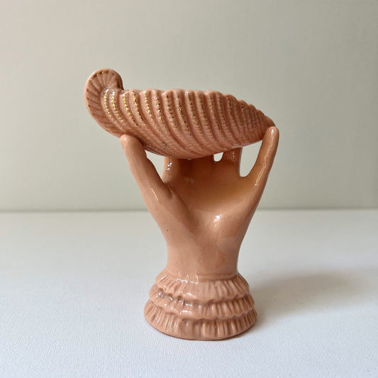 【Vintage】France - 1950s Pottery Pink Shell & Hand Figurine