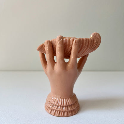 【Vintage】France - 1950s Pottery Pink Shell & Hand Figurine
