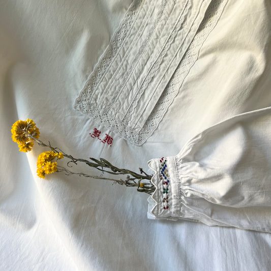 【Vintage】France - 1930s Beads Embroidery Cotton Dress