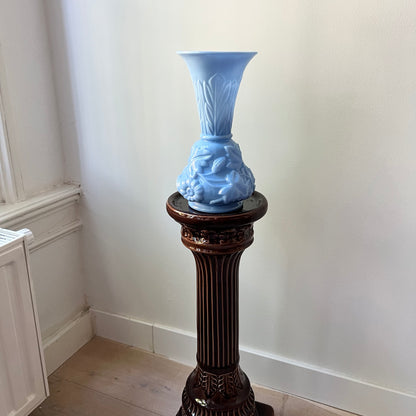 【Antique】France - Saint-Louis 1870s Blue Milk Glass Leaves and Garlands Vase