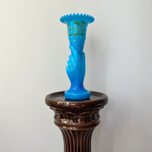 【Antique】1880s Blue Glass Hand Vase