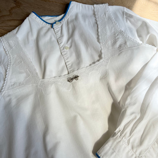 【Vintage】France - 1930s Blue Piping Cotton Shirt