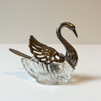 【Vintage】France - 1930s Crystal Swan Bowl with Spoon