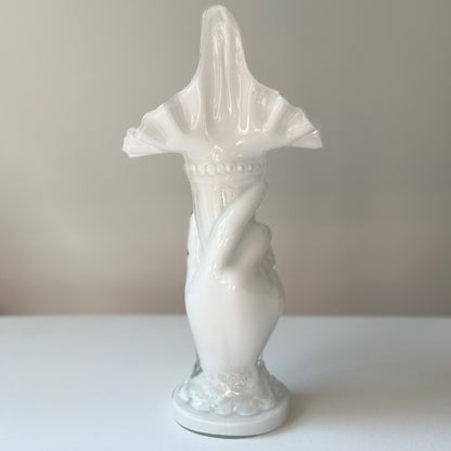 【Vintage】France - 1950s White Glass Hand Motif Vase