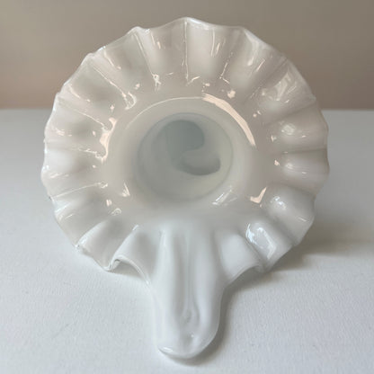 【Vintage】France - 1950s White Glass Hand Motif Vase