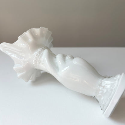 【Vintage】France - 1950s White Glass Hand Motif Vase