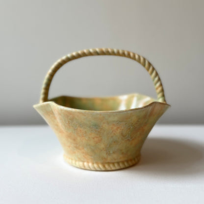 【Vintage】UK ‐ 1950s Crown Devon Mottled Green and Yellow Basket