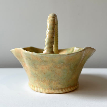 【Vintage】UK ‐ 1950s Crown Devon Mottled Green and Yellow Basket