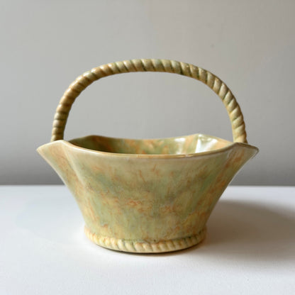 【Vintage】UK ‐ 1950s Crown Devon Mottled Green and Yellow Basket