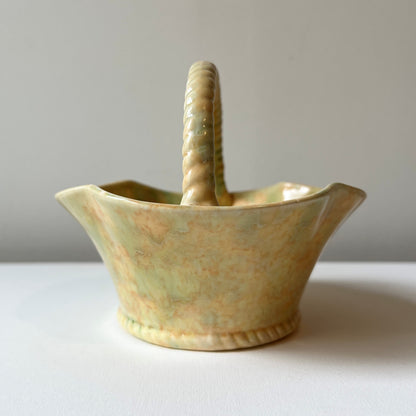 【Vintage】UK ‐ 1950s Crown Devon Mottled Green and Yellow Basket