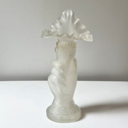 【Vintage】France - 1950-60s Satin Glass Hand Motif Vase