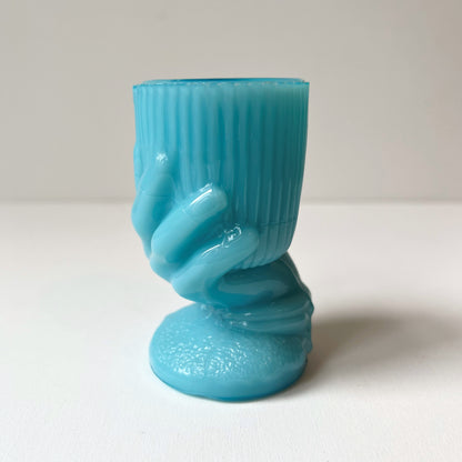 【Antique】France ‐ Portieux Vallerysthal 1900s Blue Milk Glass Hand Toothpick Holder