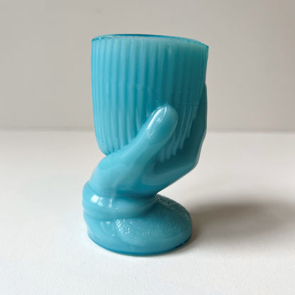 【Antique】France ‐ Portieux Vallerysthal 1900s Blue Milk Glass Hand Toothpick Holder