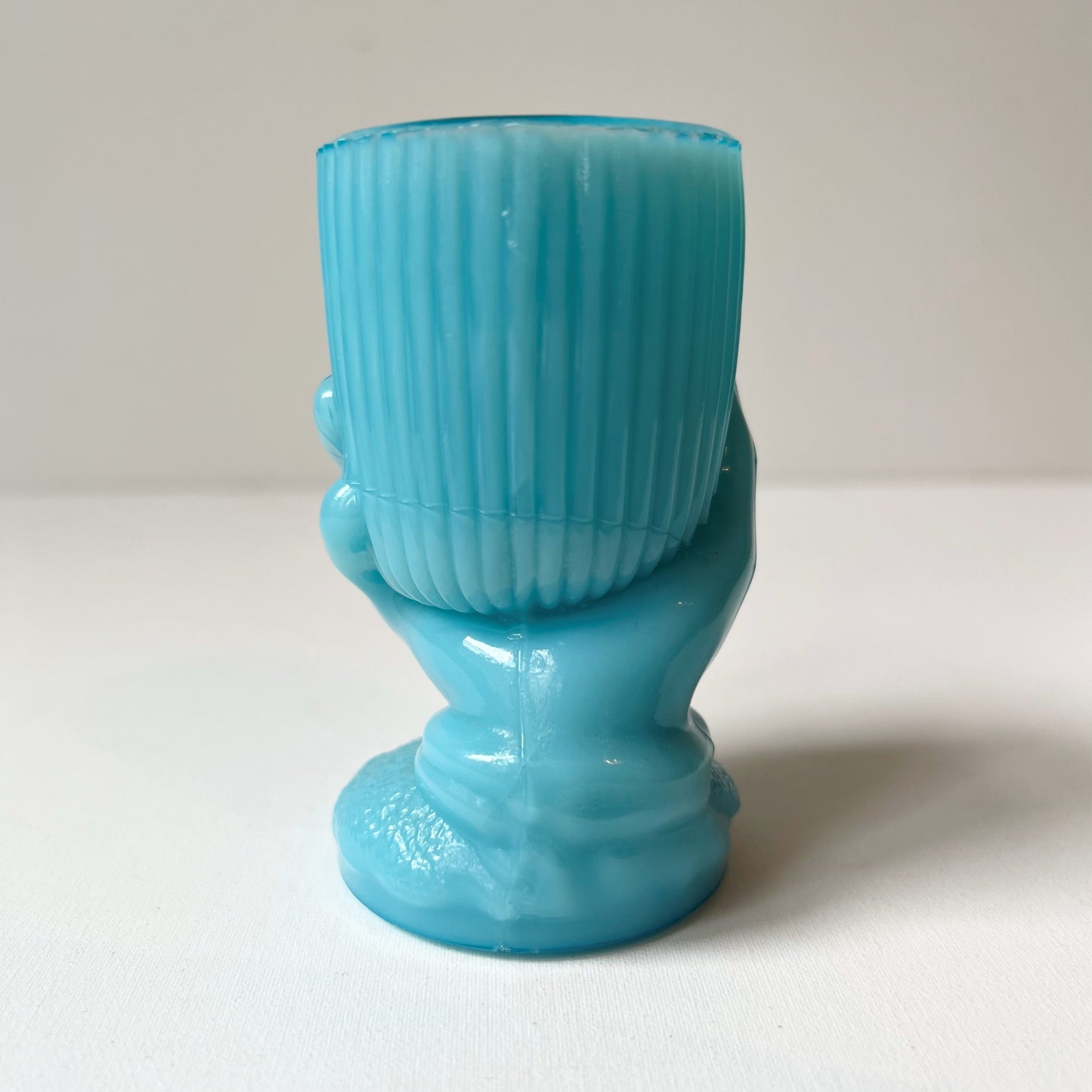 【Antique】France ‐ Portieux Vallerysthal 1900s Blue Milk Glass Hand Toothpick Holder