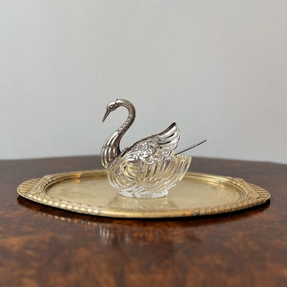 【Vintage】France - 1930s Crystal Swan Bowl with Spoon