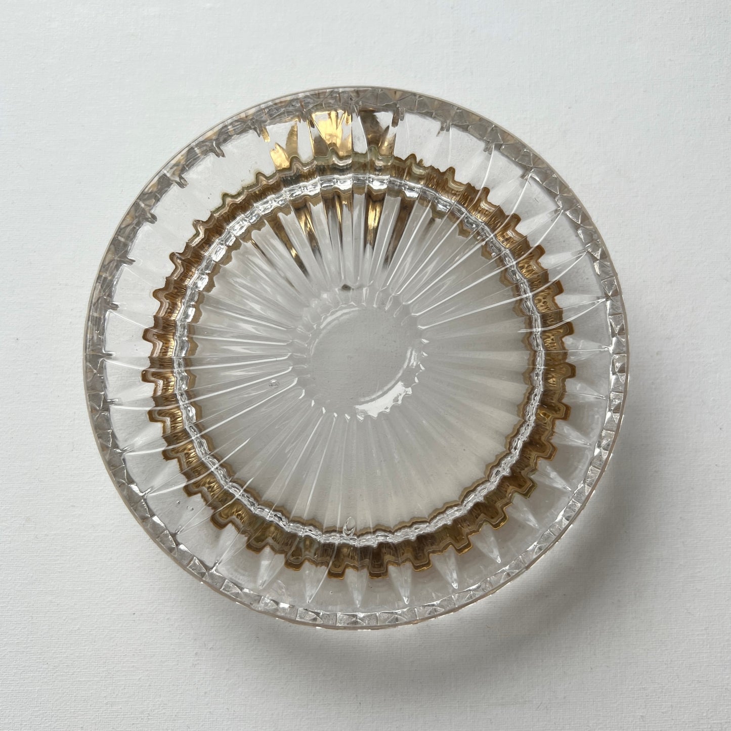 【Vintage】Italy - 1960-70s Cut Glass with Brass Leaf Tray