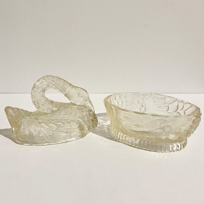 【Vintage】US - 1930s Crystal Glass Swan Pot