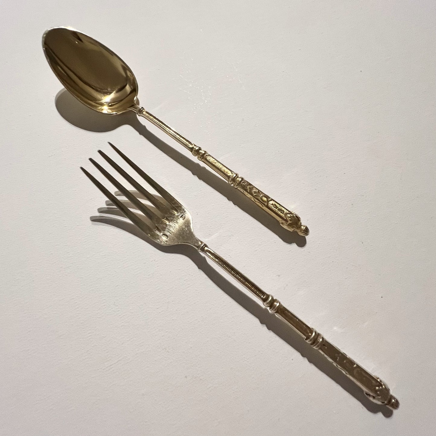 【Vintage】Belgium - 1950s Gold Plate Spoon and  Silver Plate Fork Set