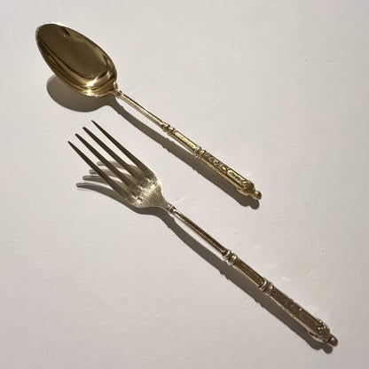 【Vintage】Belgium - 1950s Gold Plate Spoon and  Silver Plate Fork Set