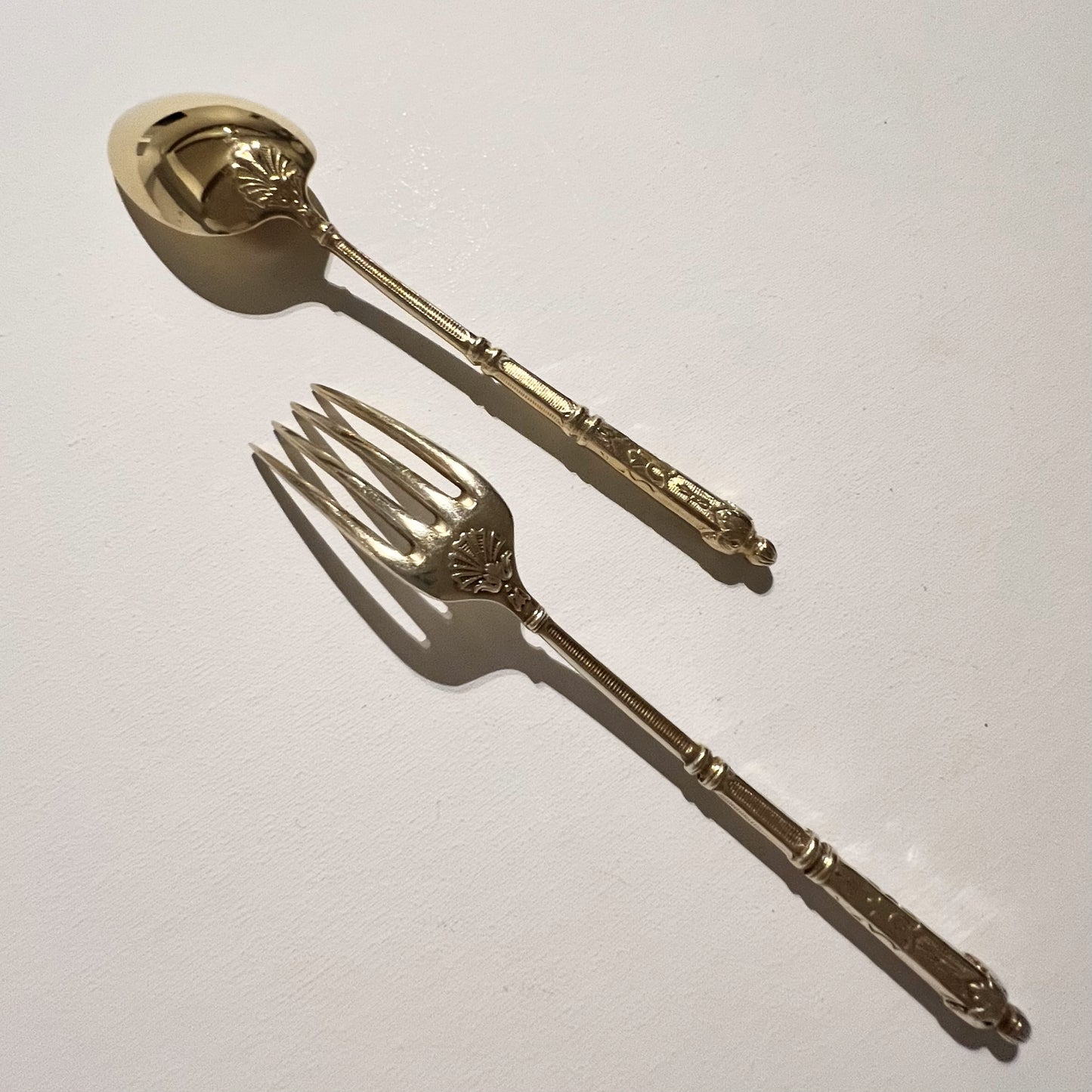 【Vintage】Belgium - 1950s Gold Plate Spoon and  Silver Plate Fork Set