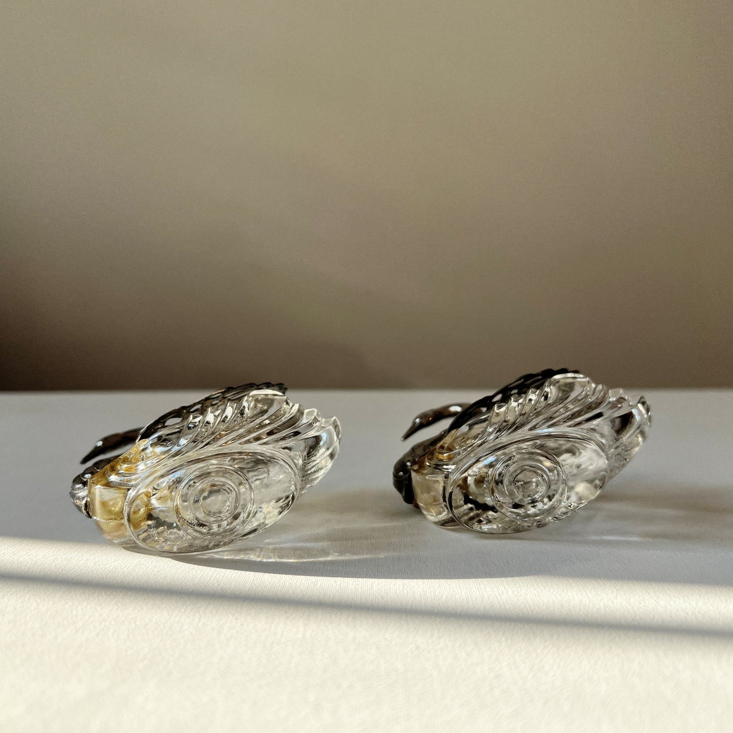 【Vintage】France - 1930s Crystal Swan Bowl with Spoon(Set of 2)