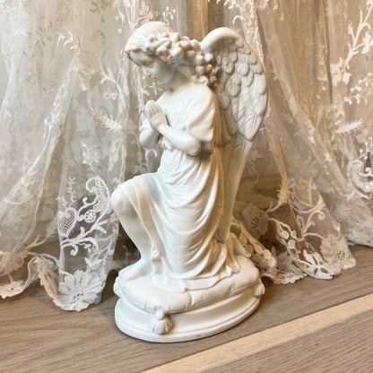 【Vintage】France - 1930s Kneeling Angel Biscuit Porcelain Statue（23.5㎝）