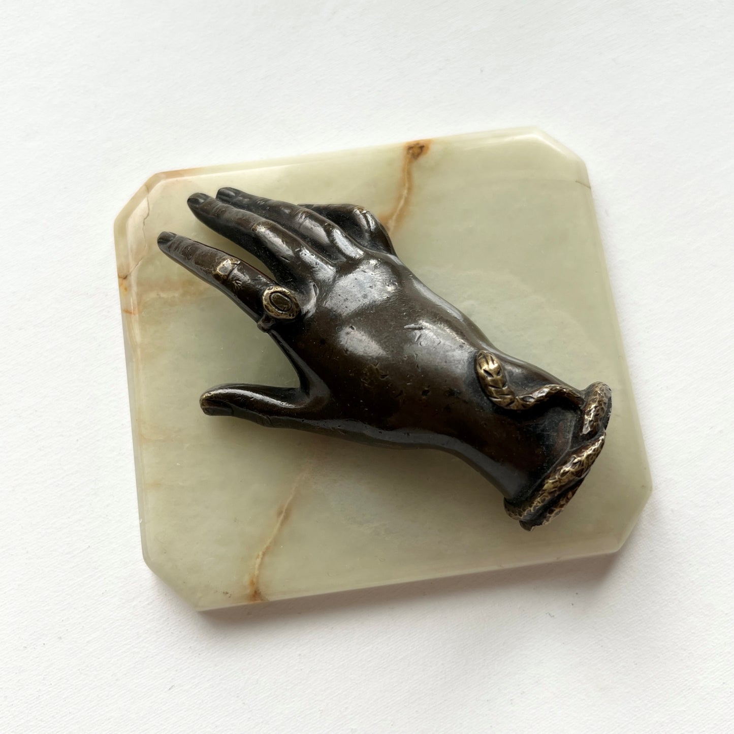 【Antique】Italy ‐ 1860-80s Bronze Hand with Marble Object《Special》