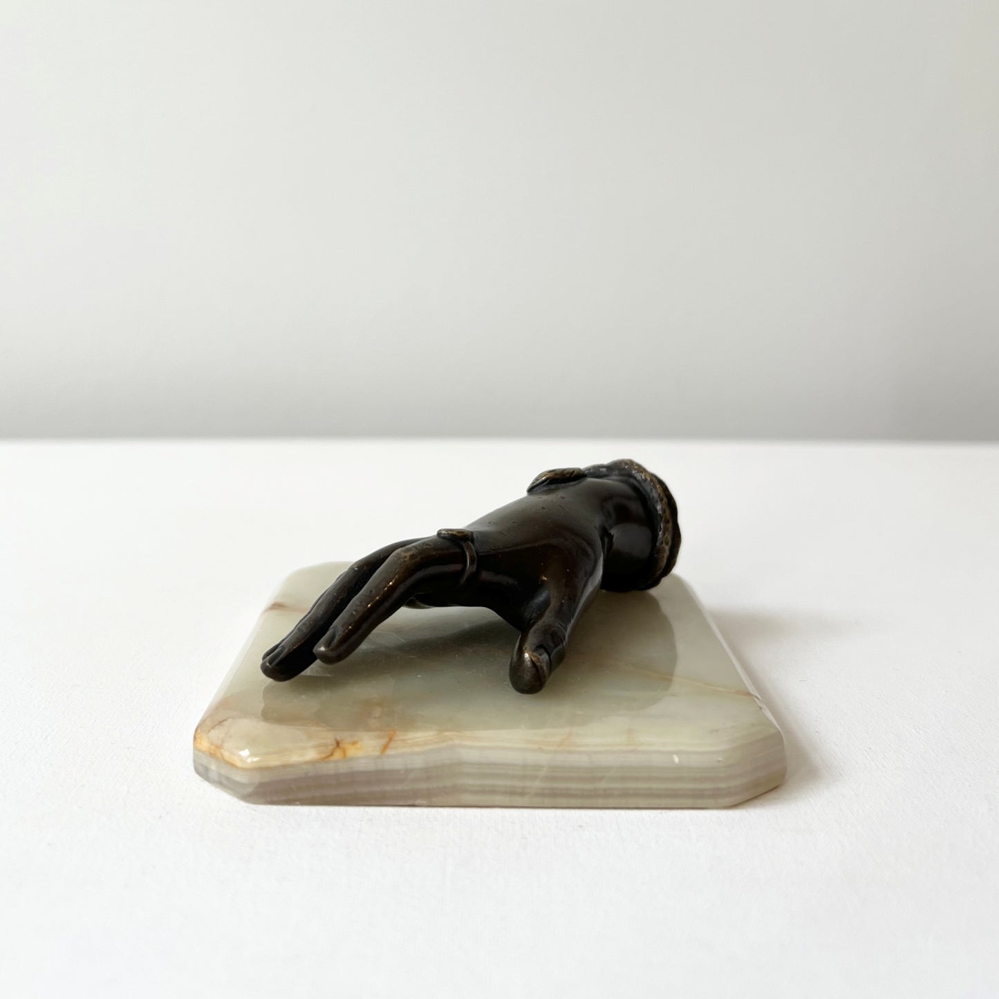 【Antique】Italy ‐ 1860-80s Bronze Hand with Marble Object《Special》