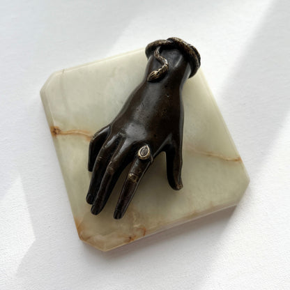 【Antique】Italy ‐ 1860-80s Bronze Hand with Marble Object《Special》