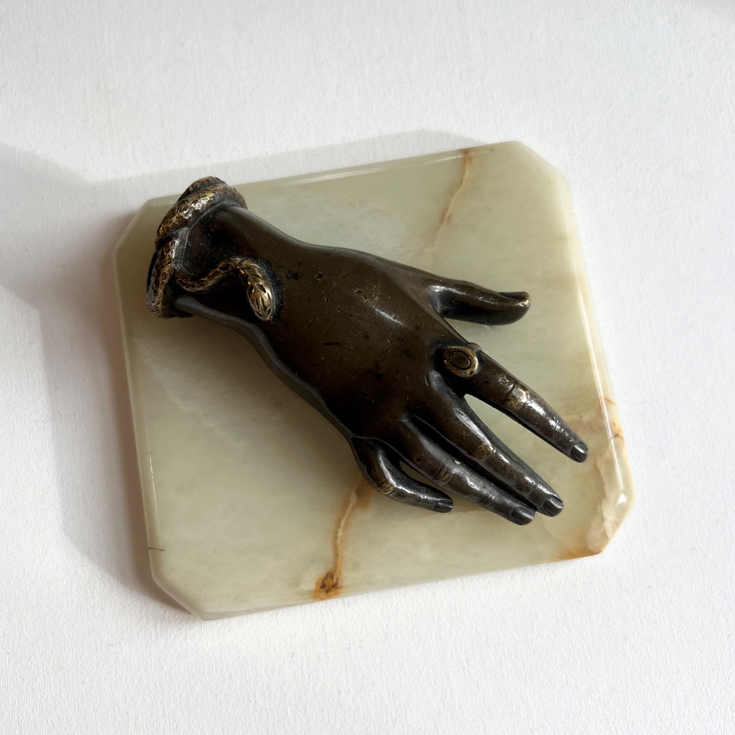 【Antique】Italy ‐ 1860-80s Bronze Hand with Marble Object《Special》